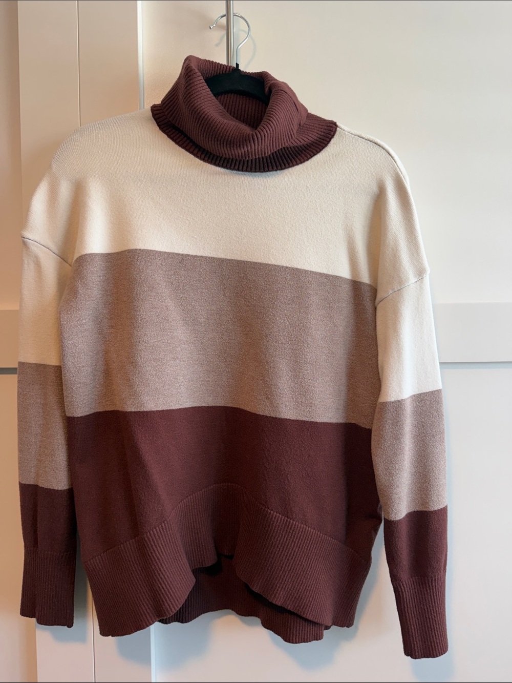 zeagoo Women's Colorblock Cowl Neck Sweater - Cream, Taupe & Brown
